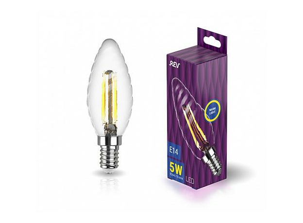 Лампа светодиодная 5Вт Е14 TC37 2700К 515Лм прозрачная 230В свеча витая Filament филаментная DECO Premium 32430 0 REV