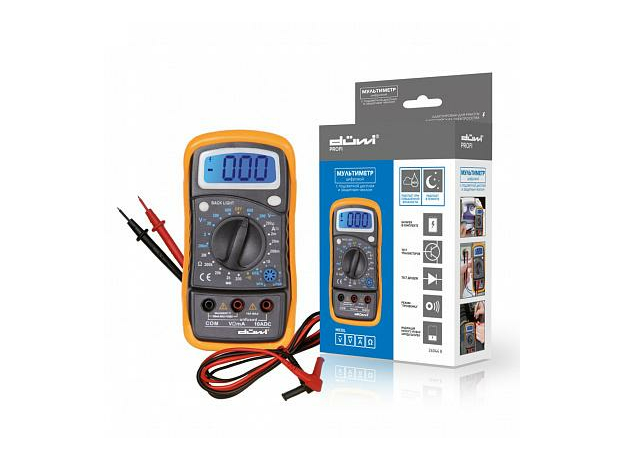 Мультиметр цифровой c противоударным изолирующим чехлом и подсветкой M830L, PROFI, color box, duwi 26044 8