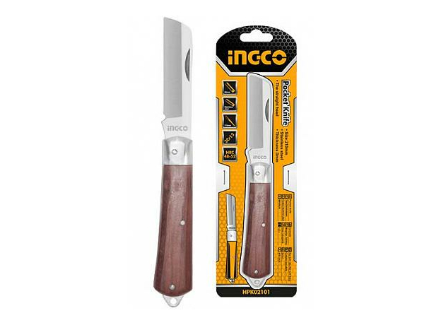 Нож электрика складной 210мм, 2.5мм, деревянная рукоятка INGCO HPK02101