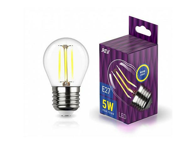 Лампа светодиодная 5Вт Е27 G45 2700К 515Лм прозрачная 230В шар Filament филаментная DECO Premium 32423 2 REV