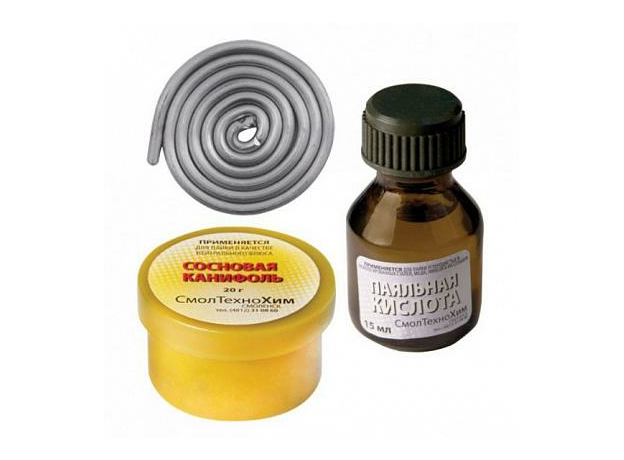 Припой ПОС-61-10гр, канифоль-20гр, кислота паяльная-15мл НАБОР ПАЯЛЬНЫЙ FIT 60621