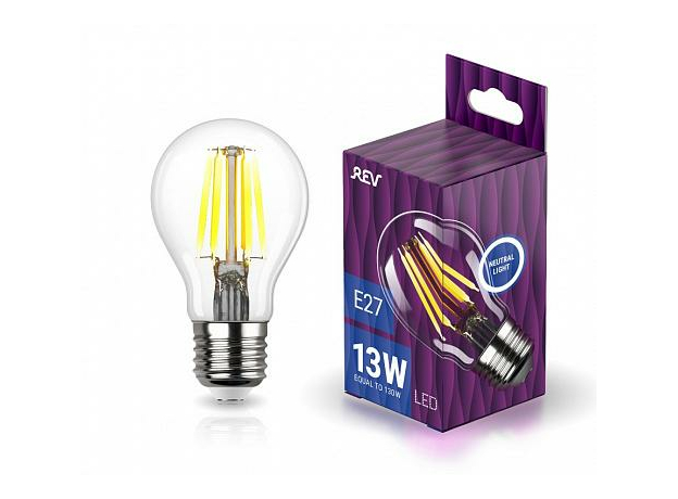 Лампа светодиодная 13Вт Е27 A60 4000К 1297Лм прозрачная 230В грушевидная Filament филаментная DECO Premium 32480 5 REV