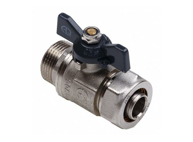 Кран шаровой латунный для МП труб 16х1/2" НР/обжим бабочка 00876 AQUALINK