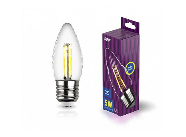 Лампа светодиодная 5Вт Е27 TC37 2700К 515Лм прозрачная 230В свеча витая Filament филаментная DECO Premium 32426 3 REV
