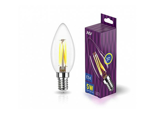 Лампа светодиодная 5Вт Е14 C37 2700К 515Лм прозрачная 230В свеча Filament филаментная DECO Premium 32359 4 REV