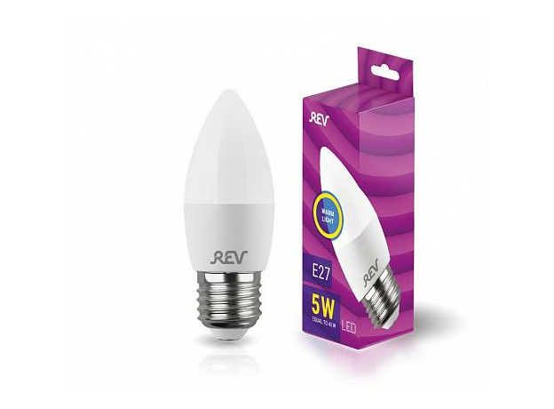 Лампа светодиодная 5Вт E27 C37 2700К 350Лм матовая 220В свеча 32273 3 REV