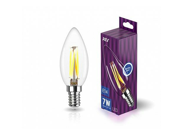 Лампа светодиодная 7Вт Е14 C37 4000К 730Лм прозрачная 230В свеча Filament филаментная DECO Premium 32487 4 REV