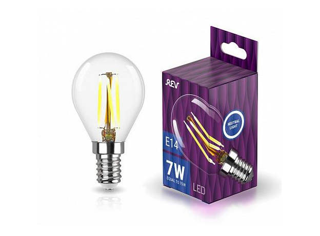 Лампа светодиодная 7Вт Е14 G45 4000К 730Лм прозрачная 230В шар Filament филаментная DECO Premium 32483 6 REV