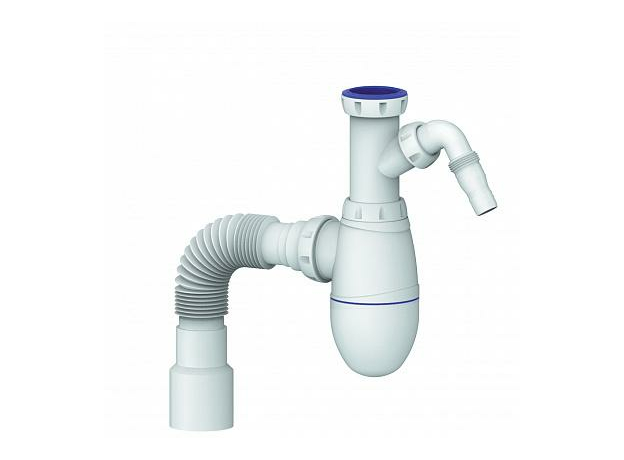 Сифон для кухни 1.1/2"х40 (без выпуска, отвод для стир. маш.) с универсальной гофротрубой 40х40/50 B520V Юникорн