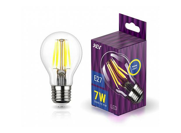 Лампа светодиодная 7Вт Е27 A60 2700К 695Лм прозрачная 230В грушевидная Filament филаментная DECO Premium 32353 2 REV