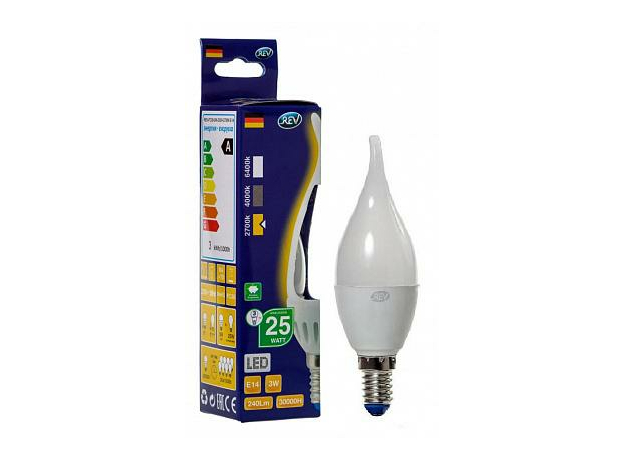 Лампа светодиодная 3Вт E14 FC37 2700К 350Лм матовая 220В свеча на ветру 32275 7 REV