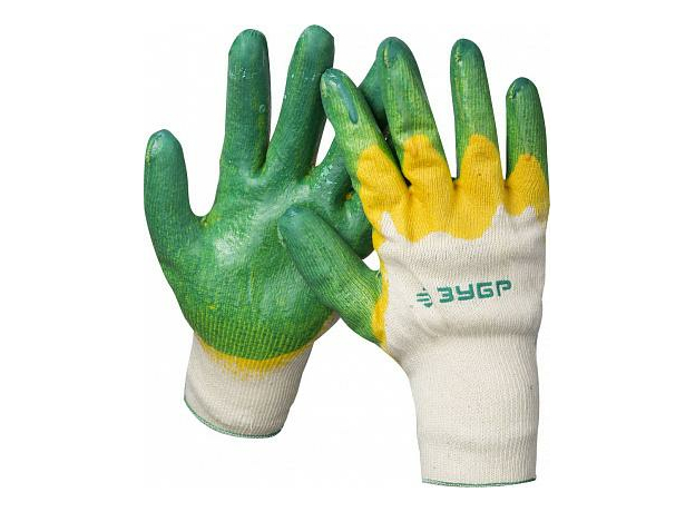 Перчатки трикотажные, х/б, двойная обливная ладонь из латекса, L-XL ЗУБР "МАСТЕР" 11459-XL