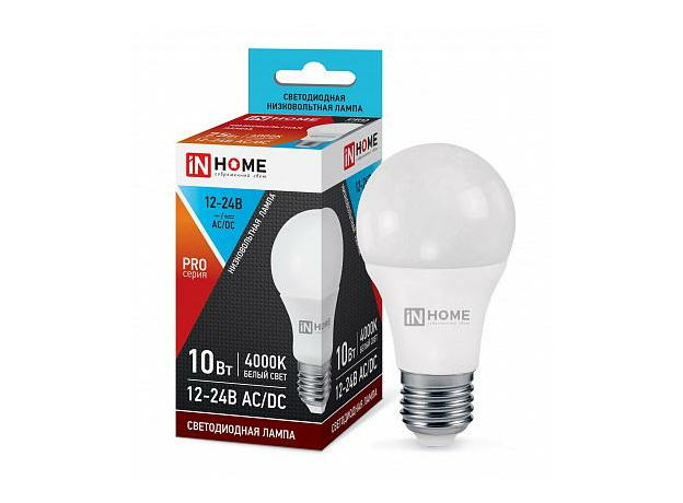 Лампа светодиодная 10,0Вт Е27 A60 4000К 800Лм низковольтная 12-24В LED-МО-PRO 4690612031507 IN HOME