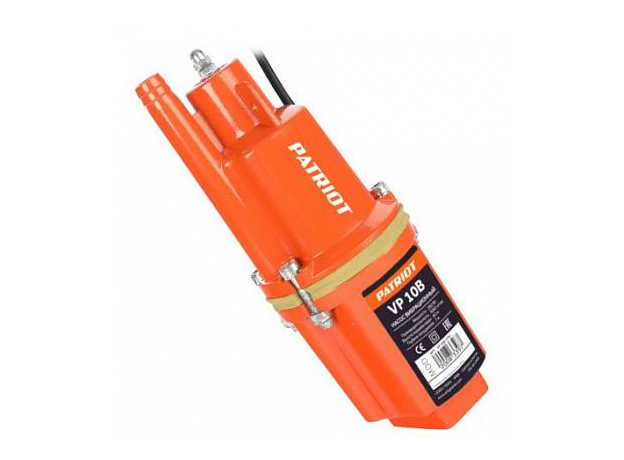Насос погружной вибрационный VP 10В, верхний забор, 250 вт, 18 л/мин, H-60 м, D-96 мм. термозащита PATRIOT