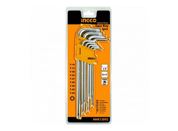 Набор шестигранников TORX, Cr-V 9шт, Т10-Т50 INGCO INDUSTRIAL HHK13091