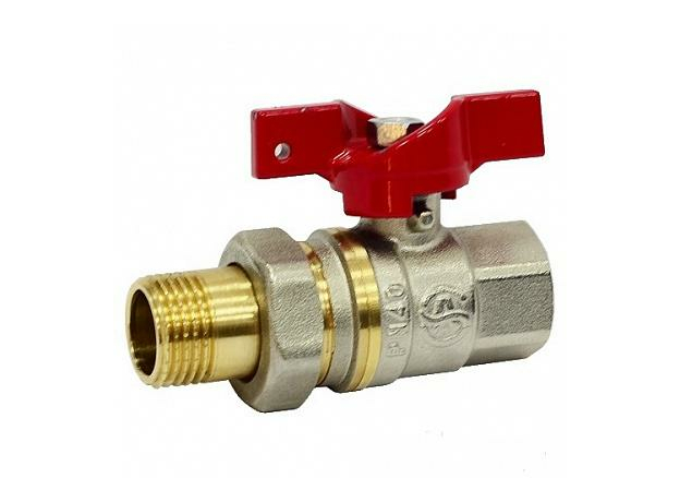 Кран шаровой латунный со сгоном 1/2" ВР/НР бабочка 1007-01 Aquasfera