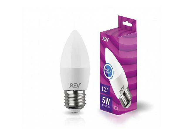 Лампа светодиодная 5Вт E27 C37 4000К 375Лм матовая 220В свеча 32274 0 REV