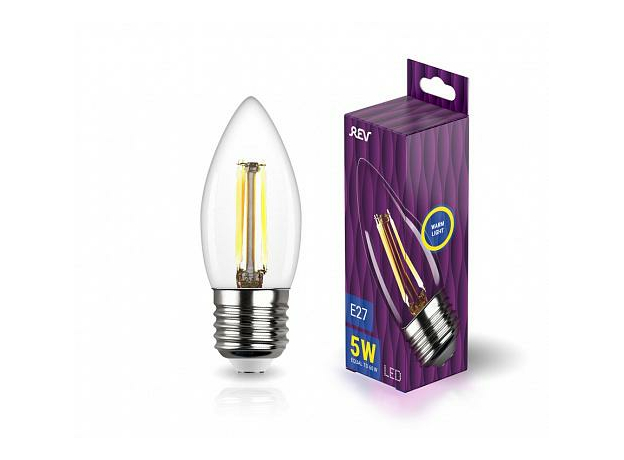 Лампа светодиодная 5Вт Е27 C37 2700К 515Лм прозрачная 230В свеча Filament филаментная DECO Premium 32424 9 REV