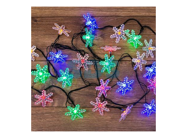 Гирлянда светодиодная (электрогирлянда) Нить 4,4 м 30 Led "Снежинки" разноцветная с контроллером IP20 303-065 Neon-Night
