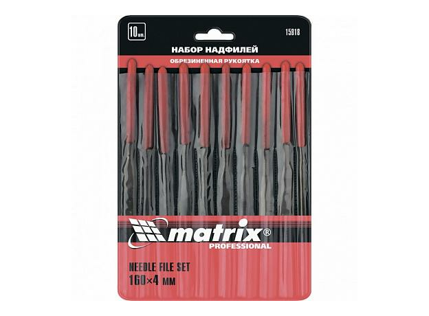 Набор надфилей, 160х4мм, 10 шт., обрезиненные рукоятки MATRIX 15818