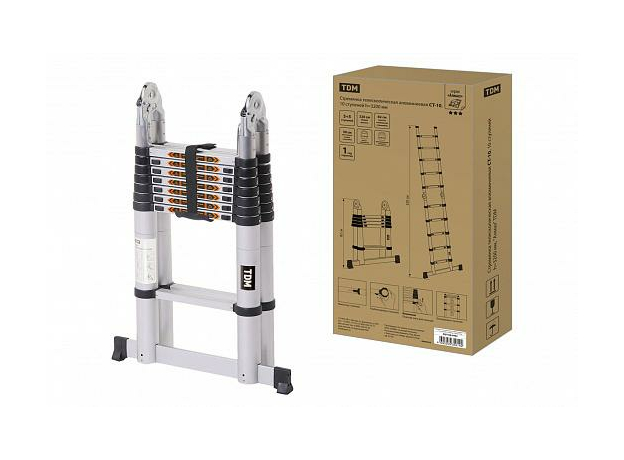 Лестница-стремянка телескопическая алюминиевая СТ-10, 10 ступеней h=3200 мм "Алмаз" SQ1028-0402 TDM