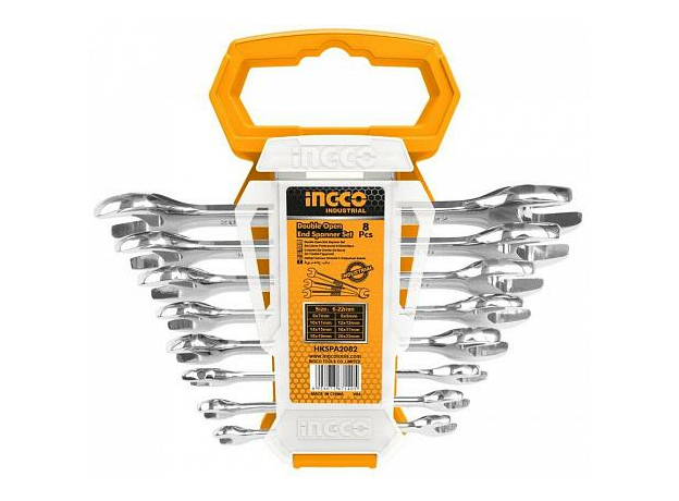Набор ключей рожковых INGCO HKSPA2088 INDUSTRIAL, 8шт., 6-22мм, на подвесе