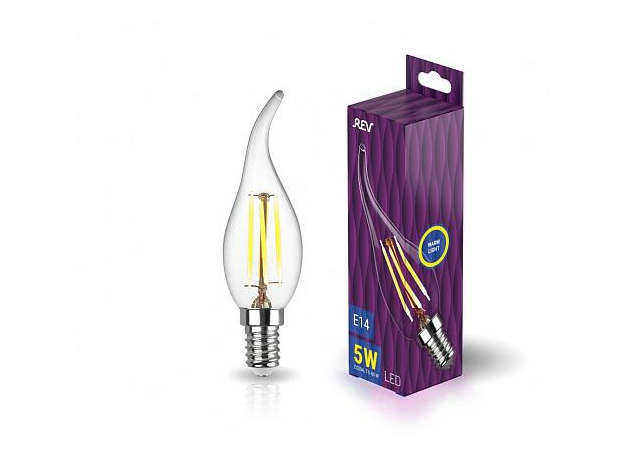 Лампа светодиодная 5Вт Е14 FC37 2700К 515Лм прозрачная 230В свеча на ветру Filament филаментная DECO Premium 32494 2 REV