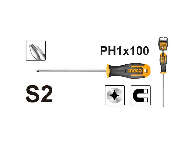 Отвертка крестовая PH1*100мм S2 INGCO INDUSTRIAL HS68PH1100