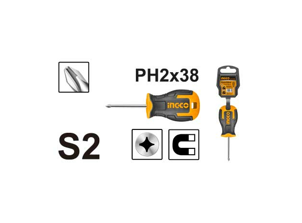 Отвертка крестовая PH2*38мм S2 INGCO INDUSTRIAL HS68PH2038
