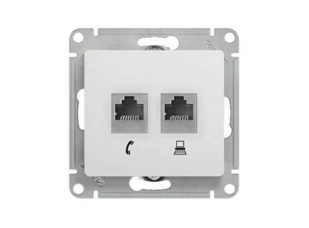 Розетка RJ11+RJ45 телефонная+компьютерная GLOSSA скрытой установки кат. 5е механизм белый GSL000185 Schneider Electric