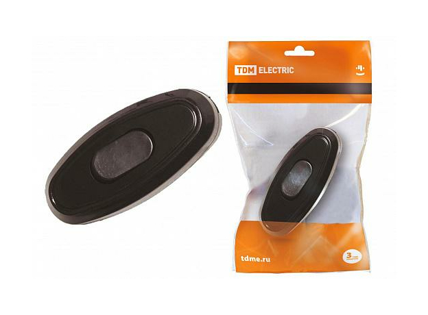 Выключатель плоский на шнур 6А 250В черный (SQ1806-0022) TDM