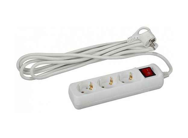 Удлинитель 5 метров, 3 гнезда с заземлением, с выключателем, ПВС 3x1мм2, 16A ( U-3es-5m-3x1 ) Б0028379 ЭРА