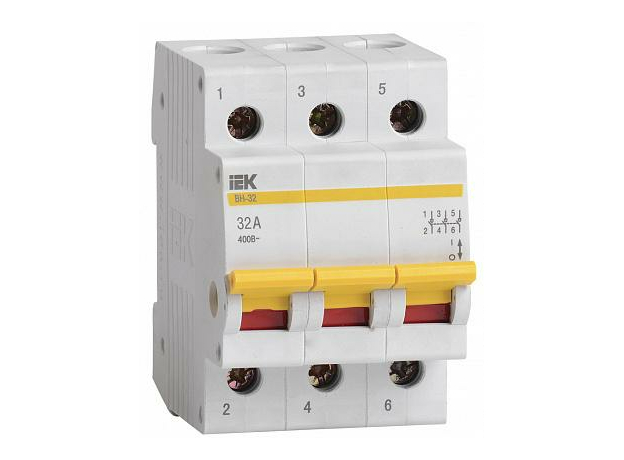 Выключатель нагрузки 3-полюсный ВН-32 3п 32А на DIN-рейку IEK (MNV10-3-032)