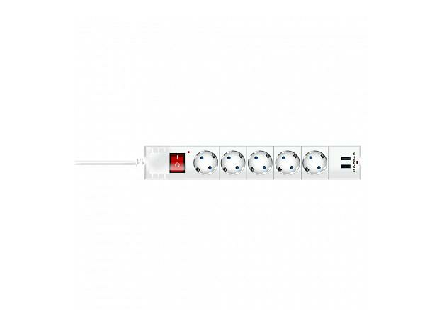 Фильтр сетевой 5 гнезд с/з ПВС 3*0,75 3м 10А/2,2кВт с детскими шторками 2 USB белый 32592 5 Duwi