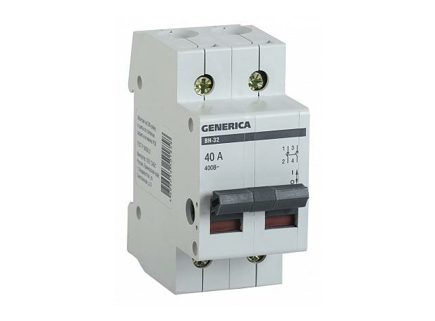 Выключатель нагрузки ВН-32 2п 40А на DIN-рейку IEK (MNV15-2-040)