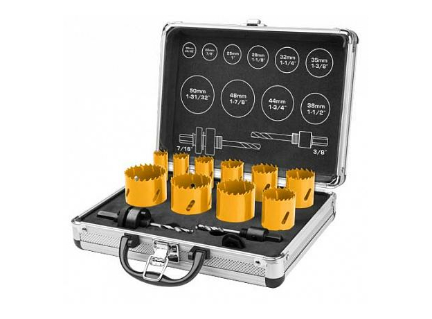 Набор коронок биметаллических 20/22/25/29/32/35/38/44/48/50 мм INGCO AKH0121