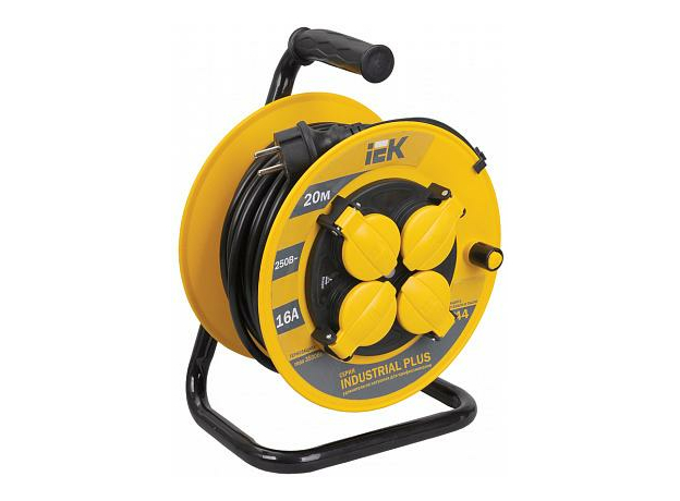 Удлинитель на катушке 20 м УК20 Industrial plus с т/з 4 гнезда/розетки 2Р+РЕ, ПВС 3х1,5мм2, WKP15-16-04-20-44 IEK