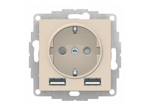 Розетка Atlasdesign скрытой установки 16А с 2 USB A+A 5В/2,4А 2х5В/1,2А механизм бежевый ATN000230 Schneider Electric