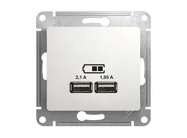Розетка 2 USB GLOSSA скрытой установки A+A, 5В/2,1А, 2 х 5В/1,05А механизм белый GSL000133 Schneider Electric Розетка 2 USB GLOSSA скрытой установки A+A, 5В/2,1А, 2 х 5В/1,05А механизм белый GSL000133 Schneider Electric