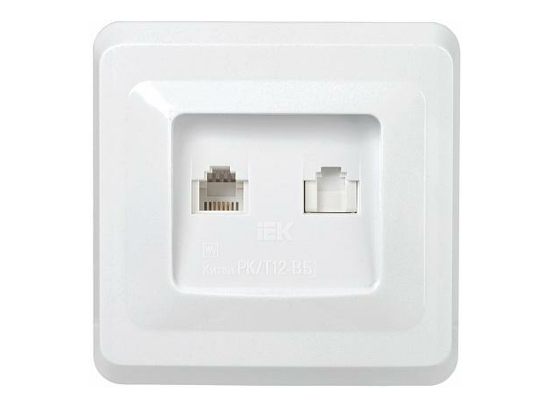 Розетка двухместная RJ11/RJ45 компьютерная и телефонная РК/Т12-ВБ белый ВЕГА (EIV20-K01-DM) IEK Розетка двухместная RJ11/RJ45 компьютерная и телефонная РК/Т12-ВБ белый ВЕГА (EIV20-K01-DM) IEK