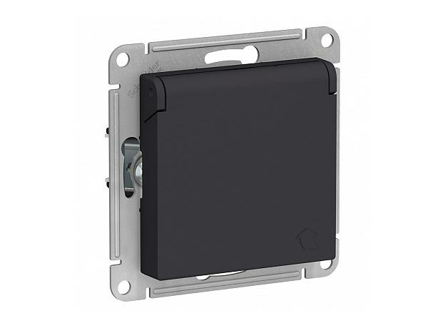 Розетка Atlasdesign скрытой установки с заземлением со шторками с крышкой 16А механизм карбон ATN001046 Schneider Electric