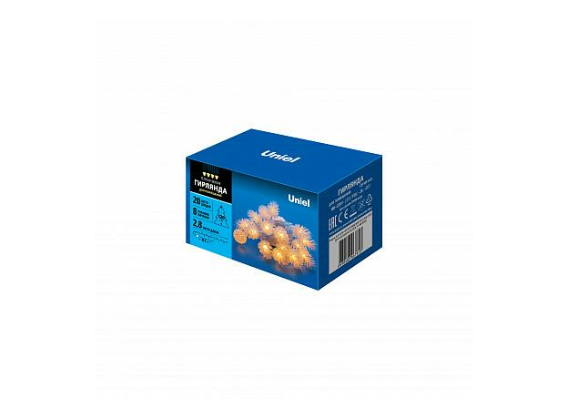 Гирлянда светодиодная (электрогирлянда ) Шишки 2,8 м 20 Led Теплый белый свет, прозрачный провод ULD-S0280-020/DTA 09582 Uniel