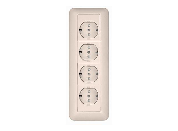 Розетка четырехместная ПРИМА открытой установки с заземлением со шторками монтажная пластина 16А 250В белый RA16-411M-B Schneider Electric