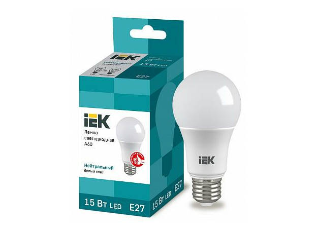 Лампа светодиодная 15Вт Е27 A60 4000К 1350Лм матовая 230В груша ECO LLE-A60-15-230-40-Е27 IEK
