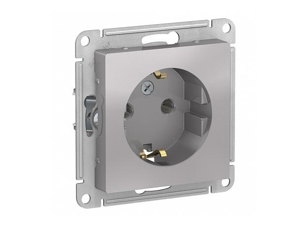 Розетка Atlasdesign скрытой установки с заземлением 16А механизм алюминий ATN000343 Schneider Electric