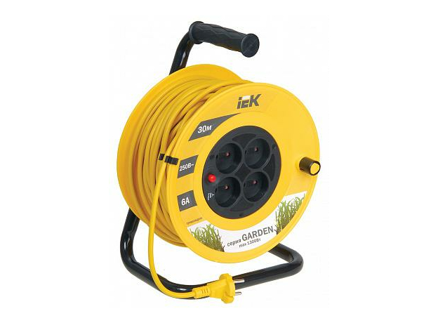 Удлинитель на катушке 30 метров 4 розетки с термозащитой,кабель ПВС 2х0,75мм2, УК30 Garden, WKP23-06-04-30 IEK