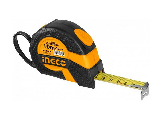 Рулетка измерительная строительная 10м 25мм прорезиненная с автостопом INGCO HSMT0810.1