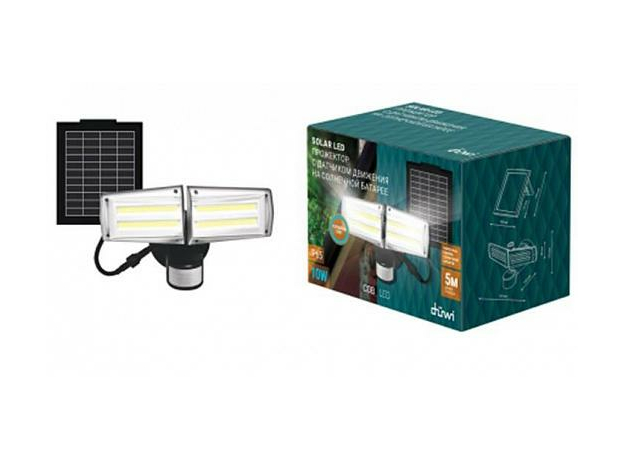 Прожектор светодиодный аккумуляторный 10 Вт 2xCOB 700Лм 3000мАч IP65 на выносной солнечной батарее с датчиком света и движения 29143 5 Duwi