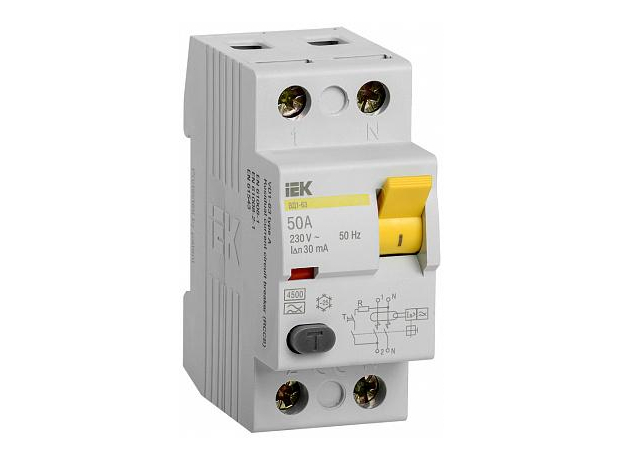 Устройство защитного отключения (УЗО) 2п 50А 30 мА ВД1-63 (MDV10-2-050-030) IEK