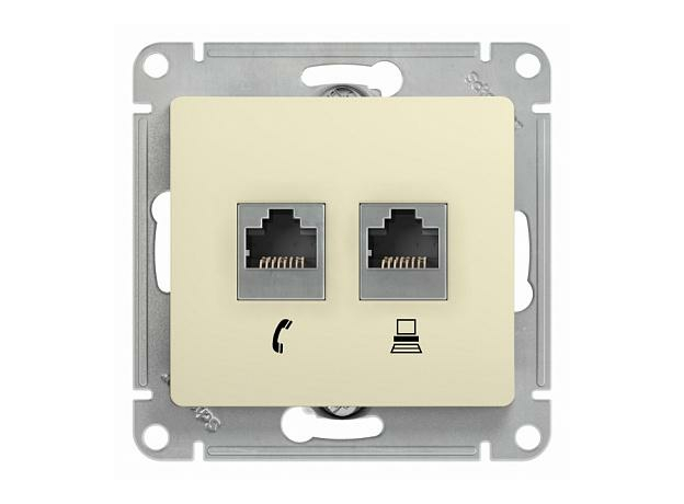 Розетка RJ11+RJ45 телефонная+компьютерная GLOSSA скрытой установки кат. 5е механизм бежевый GSL000285 Schneider Electric Розетка RJ11+RJ45 телефонная+компьютерная GLOSSA скрытой установки кат. 5е механизм бежевый GSL000285 Schneider Electric